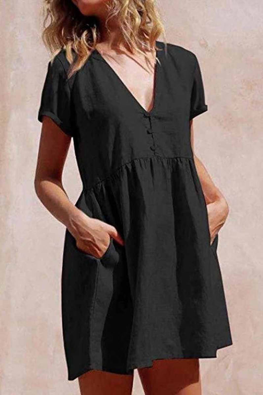 V Neck Daily Mini Dress