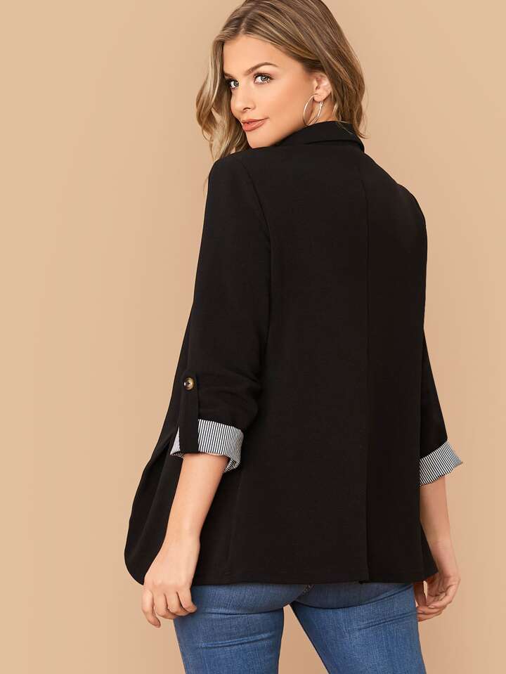 Lapel Notch Collar Roll Tab Sleeve Blazer