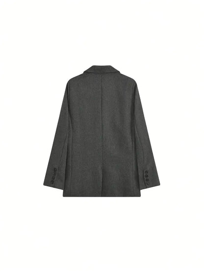 Chic Retro Herringbone Fleece-Blend Blazer