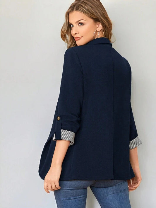 Lapel Notch Collar Roll Tab Sleeve Blazer