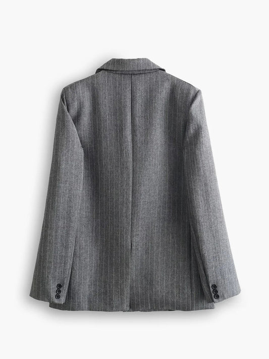 Wool Blend Oversized Pinstripe Lapel Blazer
