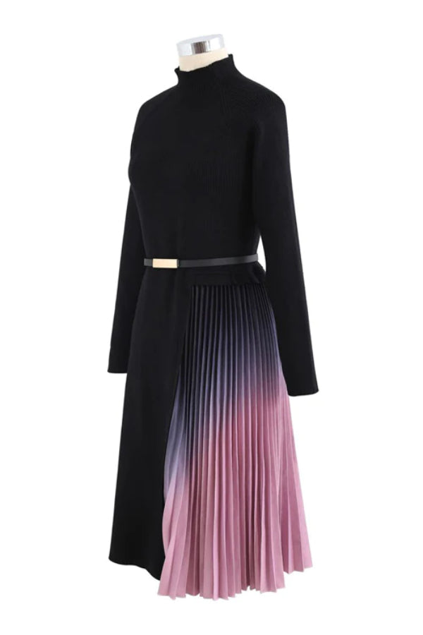 ROMANCE THAT WOWS PLEATED BELTED KNIT DRESS