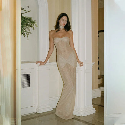 Elegant Off-Shoulder Glitter Fishtail Maxi Dress