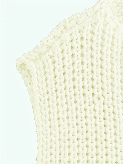 Pocket Sleeveless Short Knitted Cardigan Vest