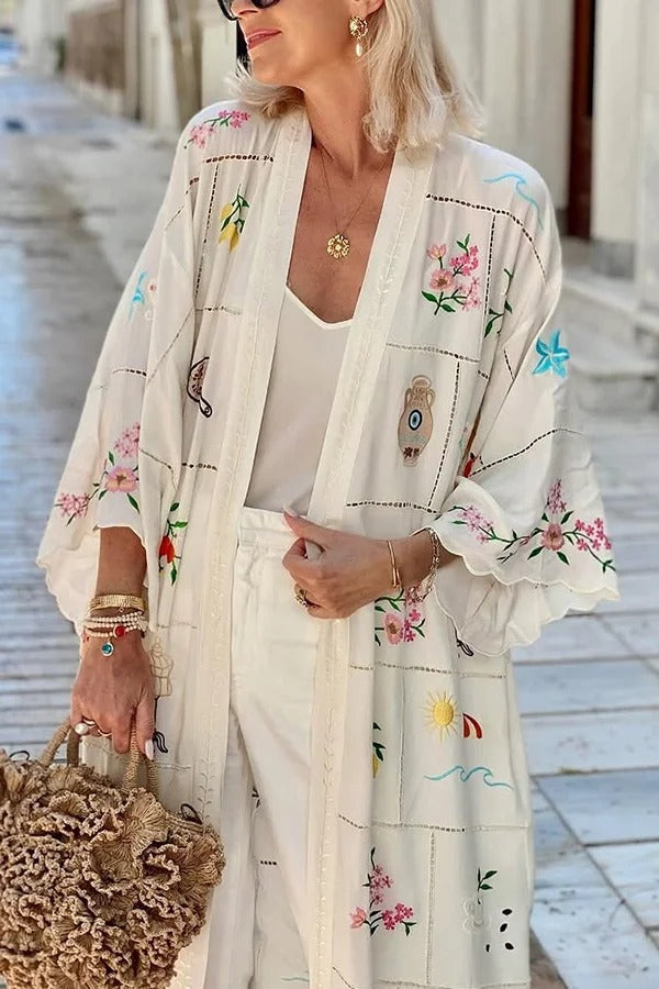 Sunday Stroll Unique Plaid Print Long Sleeve Midi Cover Up