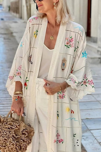 Sunday Stroll Unique Plaid Print Long Sleeve Midi Cover Up