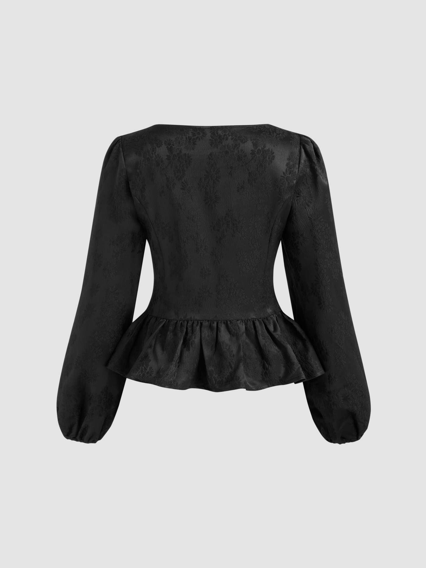 Square Neck Floral Button Ruffle Hem Long Sleeve Blouse