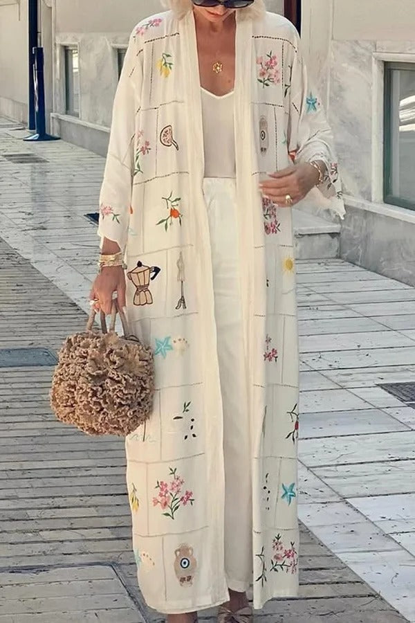 Sunday Stroll Unique Plaid Print Long Sleeve Midi Cover Up