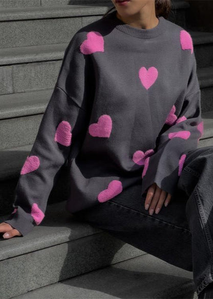 Love-EmbroideRed Heart Sweater - Cozy Women's Knitwear