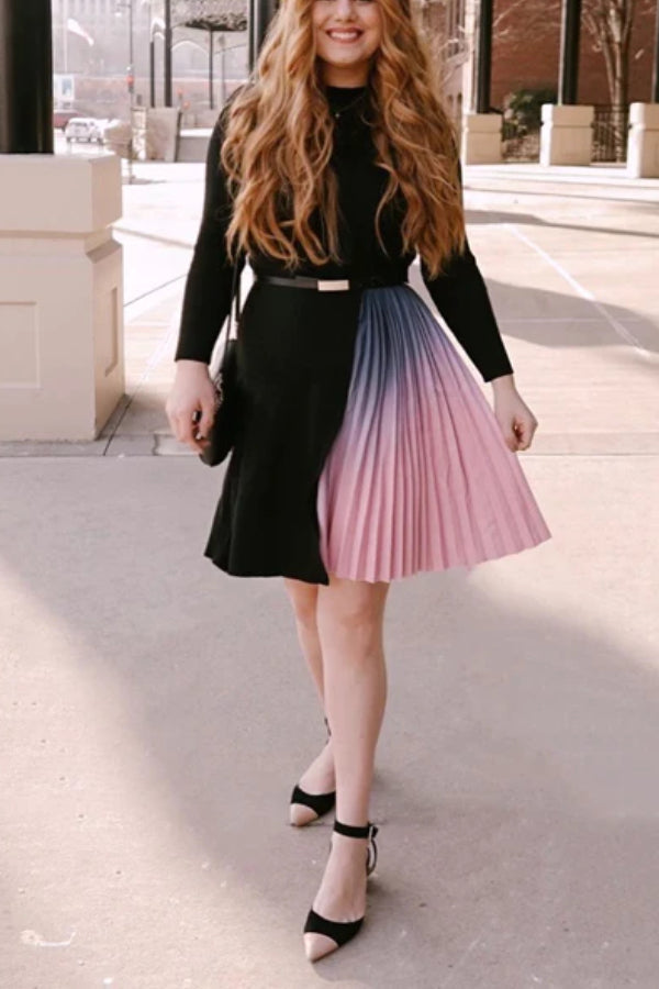 ROMANCE THAT WOWS PLEATED BELTED KNIT DRESS