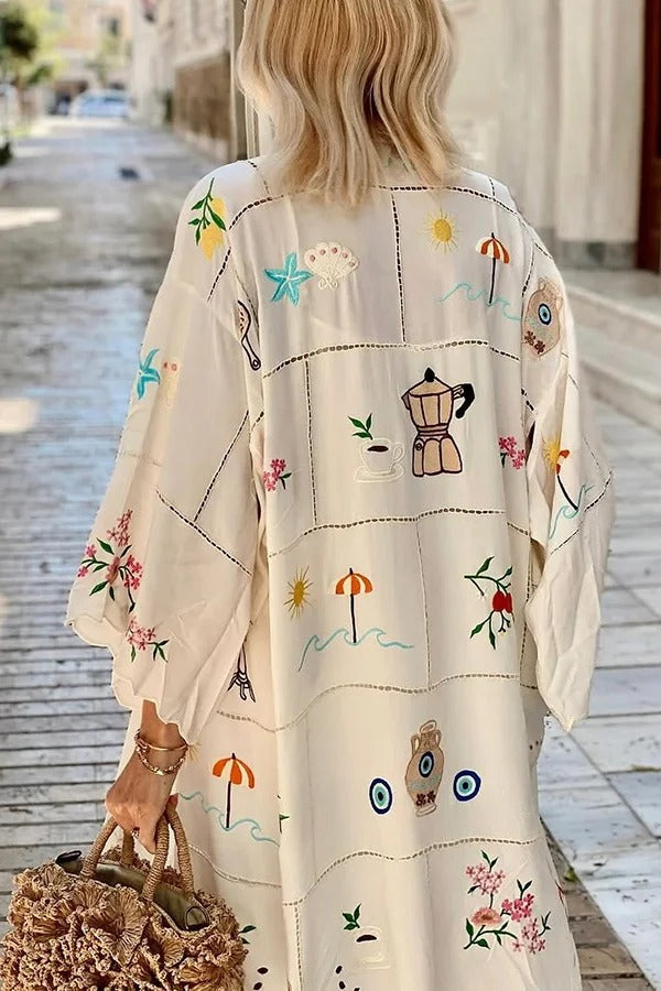 Sunday Stroll Unique Plaid Print Long Sleeve Midi Cover Up