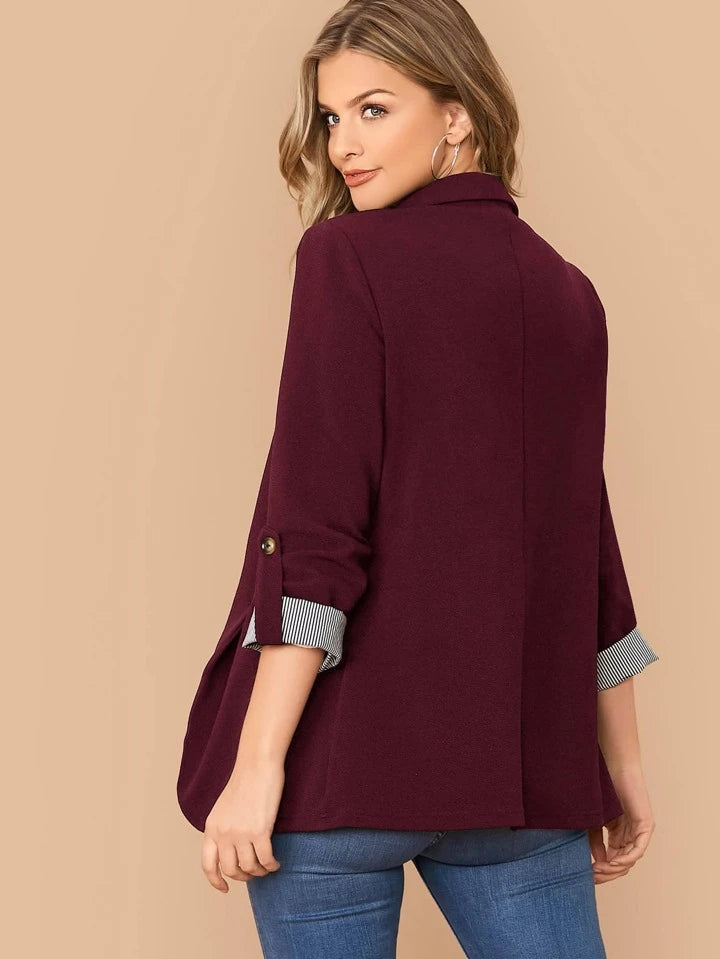 Lapel Notch Collar Roll Tab Sleeve Blazer