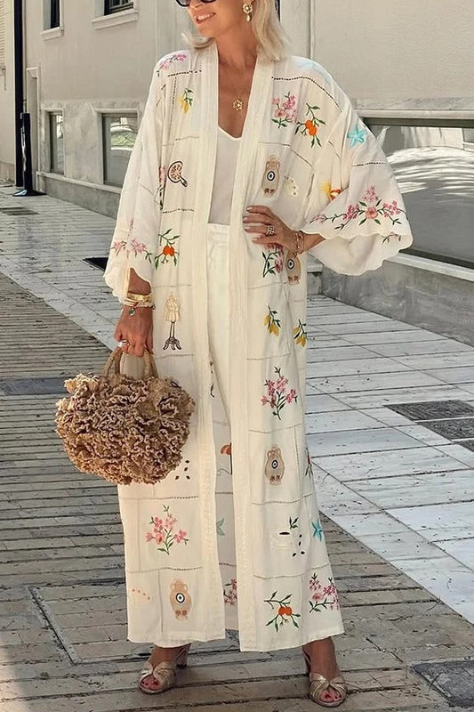 Sunday Stroll Unique Plaid Print Long Sleeve Midi Cover Up