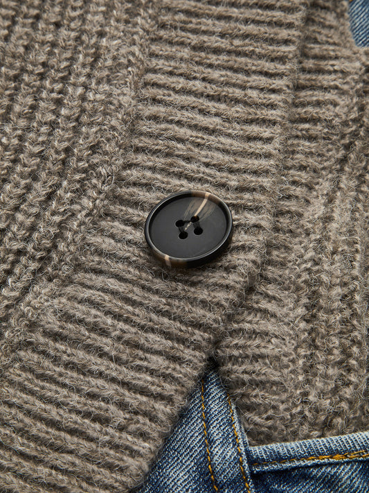 Denim Contrast Knit Cardigan