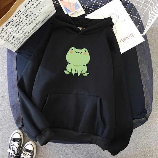 Frog Sweatshirt Cartoon Clothes Harajuku Long Sleeve Hooded Kawaii Hoodie for Girls Winter Fleece Hoodies Pocket Green Tops