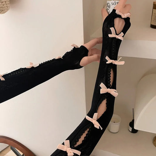 Lace Oversleeve Wraps Bowknot Fingerless Gloves Y2k Arm Warmers Women&#8217;s Lolita Accessories Lace Cuffs Party Glove With Bow 2025
