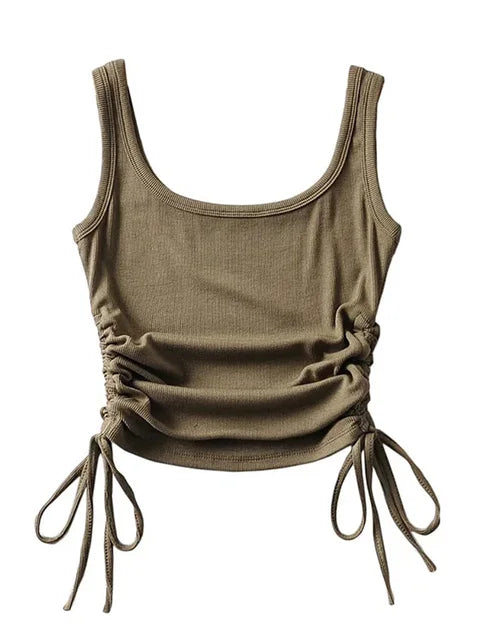 New Arrival Girls Casual Solid Colour Two Side Drawstring Vest Folds Shirring Sexy Tank&Camis