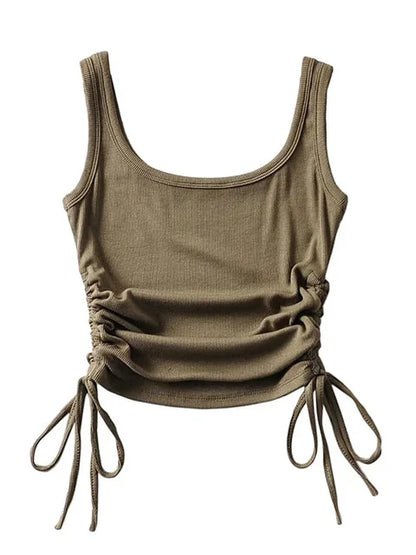 New Arrival Girls Casual Solid Colour Two Side Drawstring Vest Folds Shirring Sexy Tank&Camis