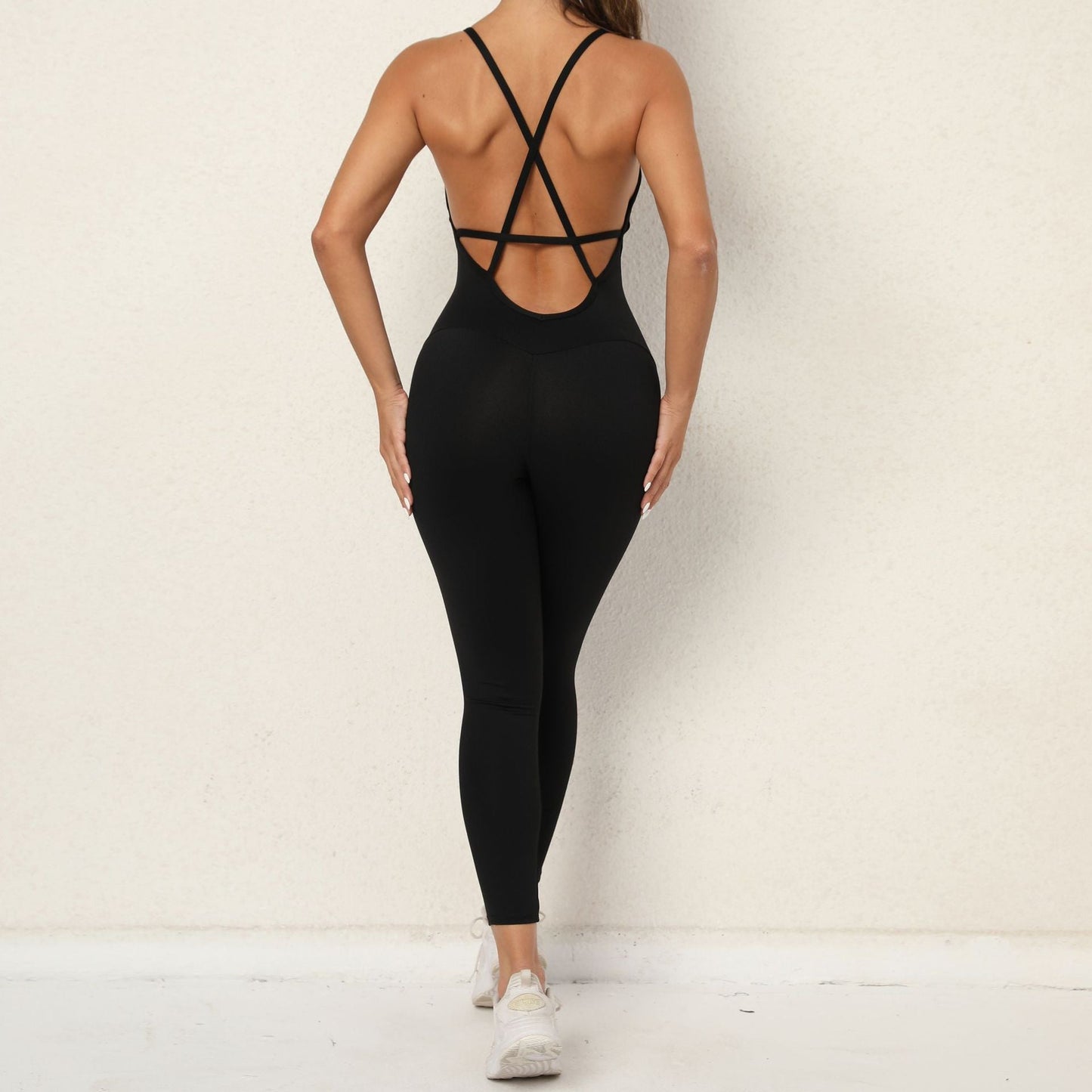 V neck No Embarrassment Line Yoga Fitness Jumpsuit Backless Hip Sports Jumpsuit Dance Pants Women