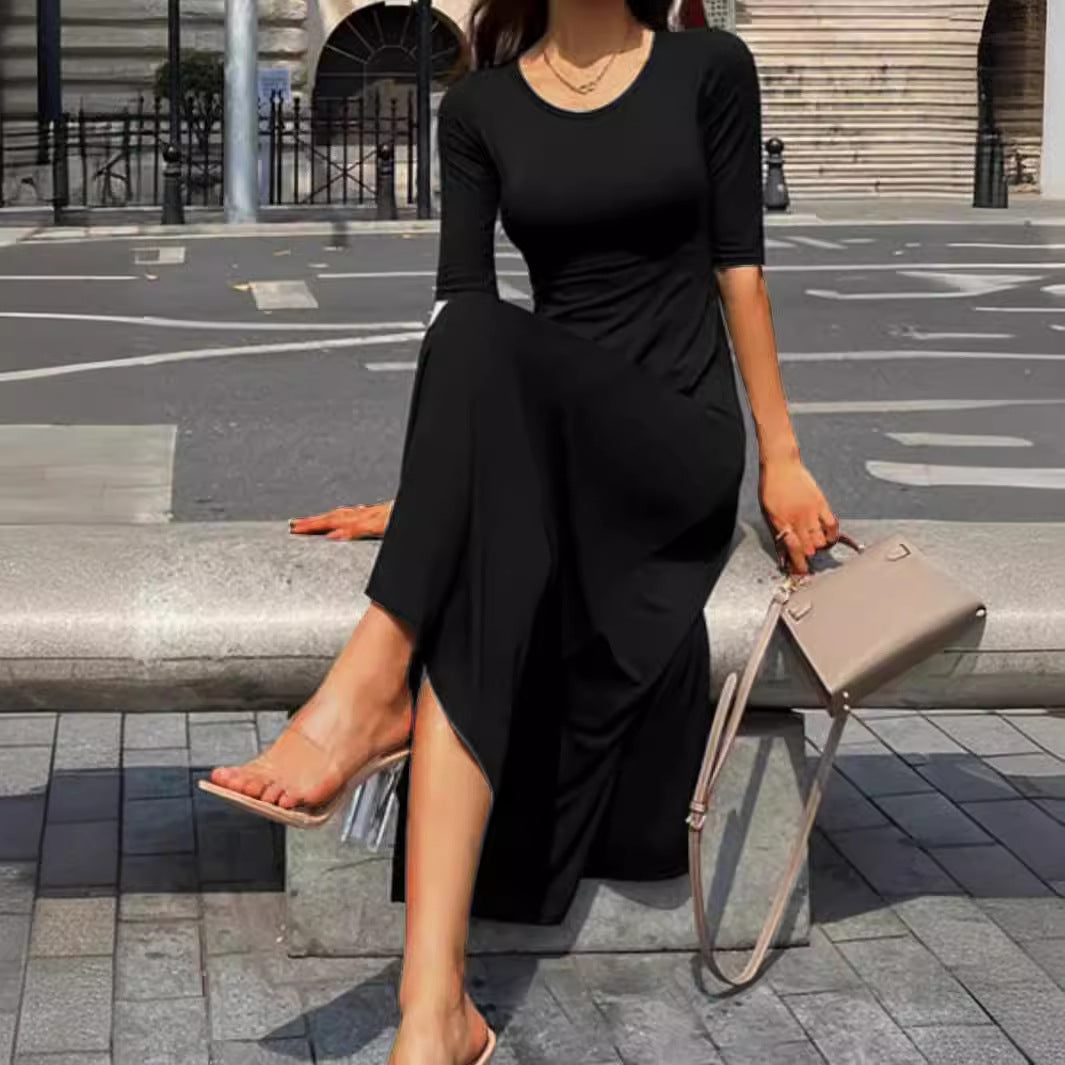 Wal Mart Spring Summer Sexy Girls High Elastic Solid Color Dress Women
