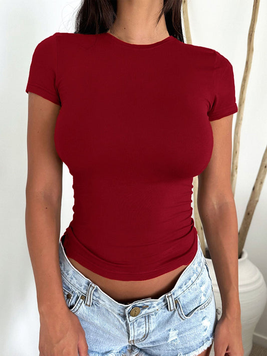 Summer Sexy Girls Slim Slimming Solid Color Short Sleeve T shirt Top