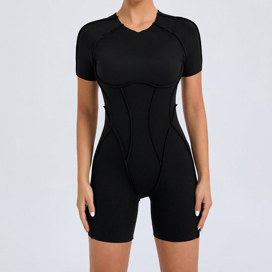 Three Dimensional Beauty Sports Yoga Jumpsuit One Piece Tight Short Sleeve Hollow Out Cutout out Beauty Back Jumpsuit Women Fitness Clothes
