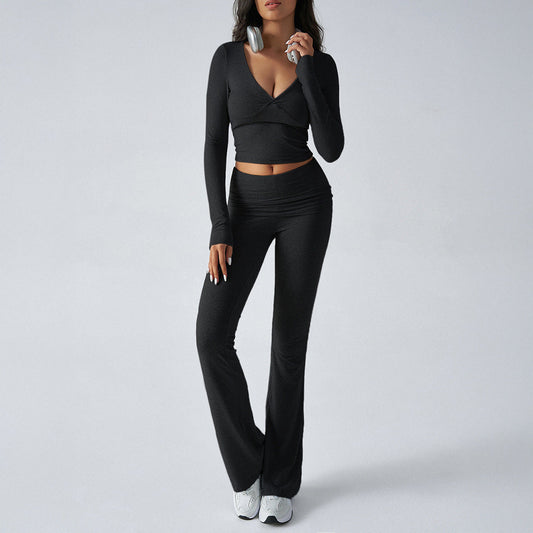 Yoga Clothes Slim Fit Sports Knitted Long Sleeved Trousers Two Piece Women Clothing