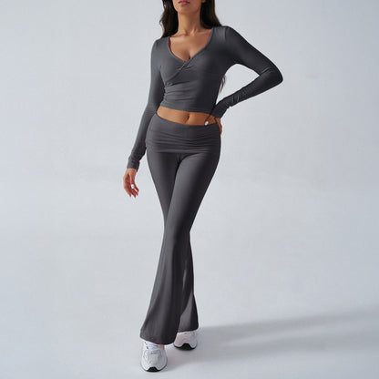 Yoga Clothes Slim Fit Sports Knitted Long Sleeved Trousers Two Piece Women Clothing