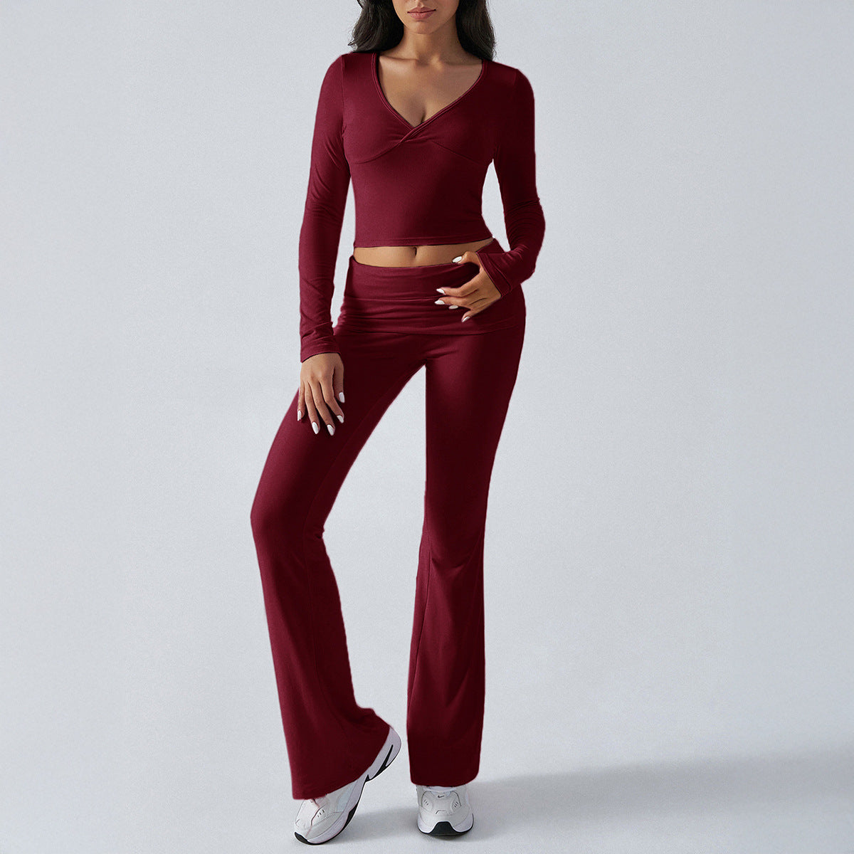 Yoga Clothes Slim Fit Sports Knitted Long Sleeved Trousers Two Piece Women Clothing