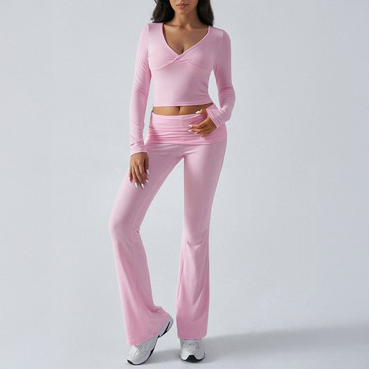 Yoga Clothes Slim Fit Sports Knitted Long Sleeved Trousers Two Piece Women Clothing