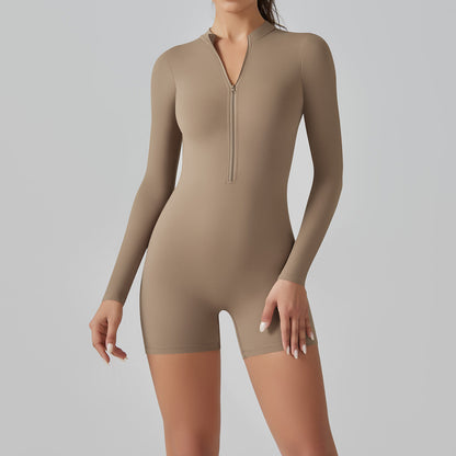 Women Open Collar Long Sleeve Zipper One Piece Dance Fitness Sports Jumpsuit Sexy Tight Yoga Clothes Women