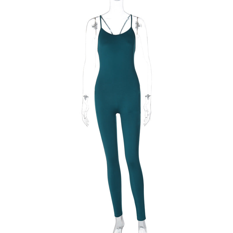 Summer Jumpsuit Women Clothing Lace-up Backless Skinny Hip Raise Sports Yoga Pants