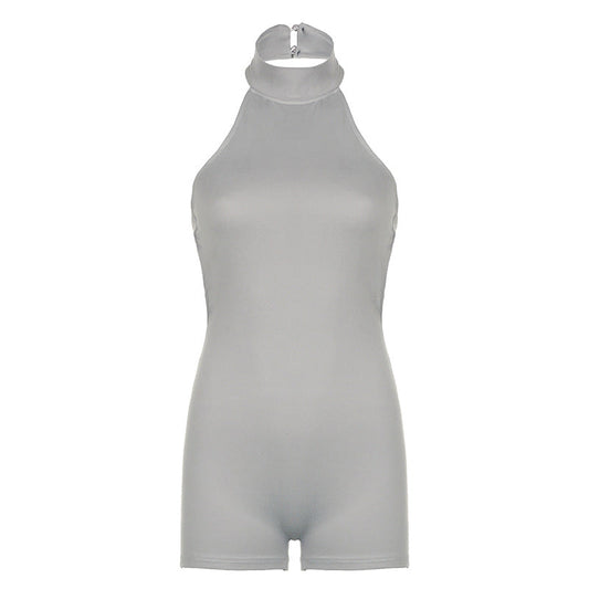 Casual Sexy Street Cool Women Sexy Sports Solid Color Halter Backless Jumpsuit Shorts