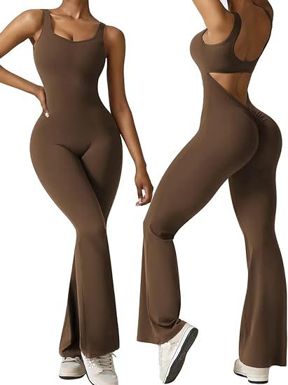 Women Sleeveless Flared Jumpsuit Sexy Backless Vest Tight Hip Lifting Yoga Jumpsuit