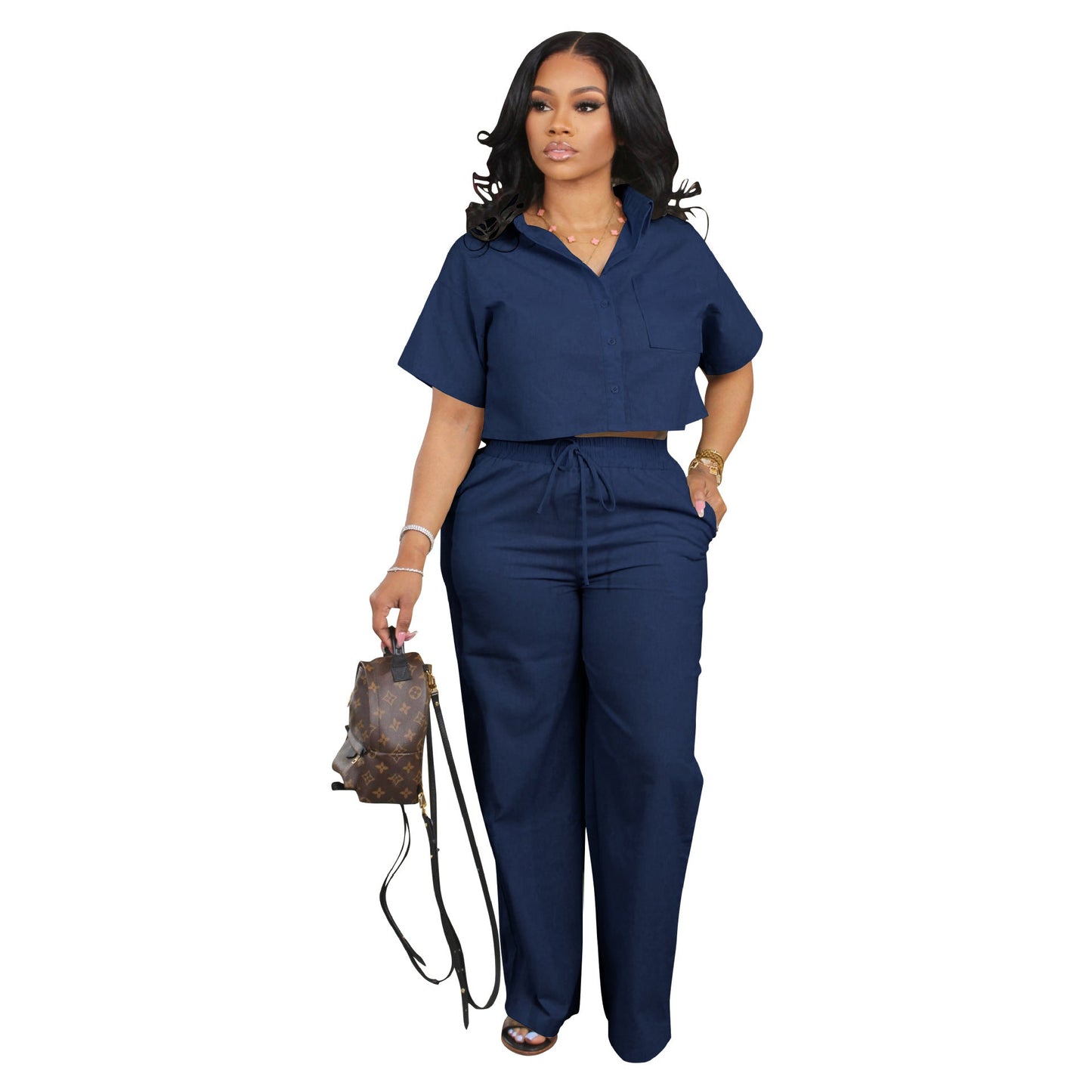 Women Clothing Suit Shirt Short Sleeved Two Piece Set Linen Casual Office Office Summer Sports Pants