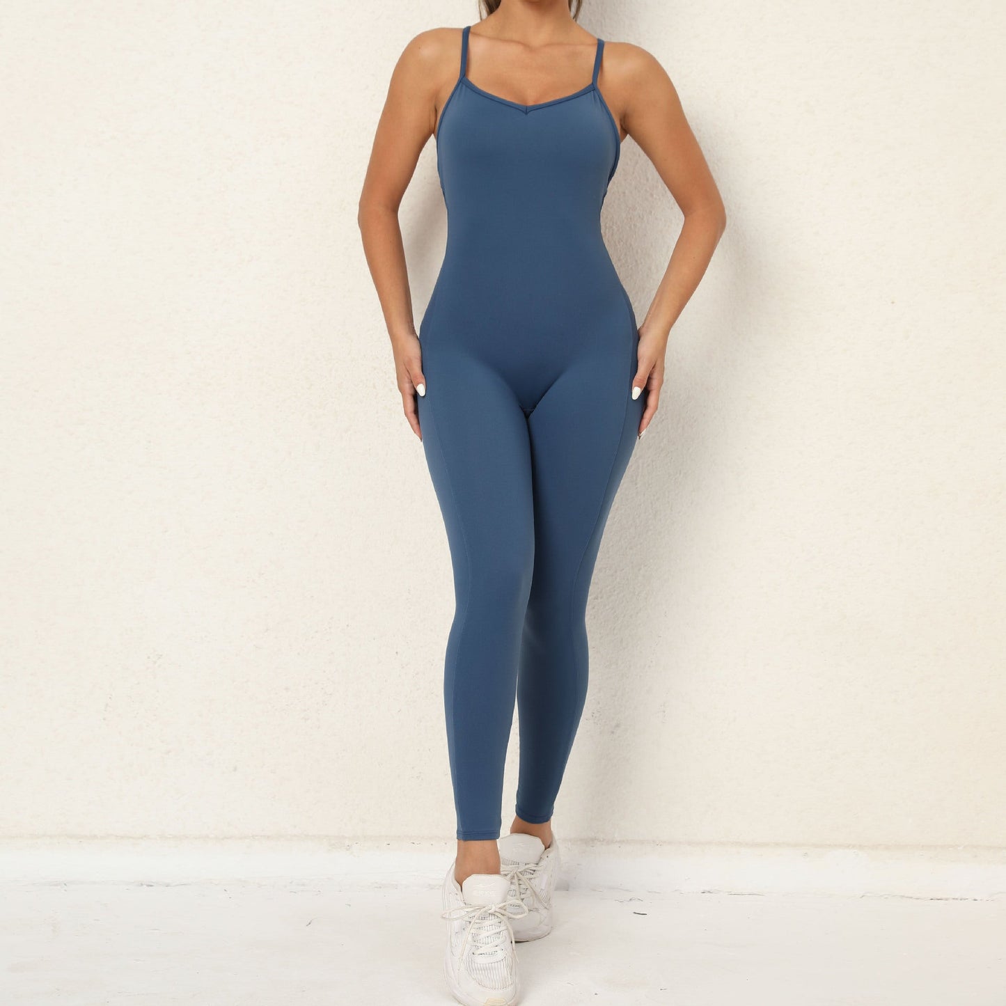 V neck No Embarrassment Line Yoga Fitness Jumpsuit Backless Hip Sports Jumpsuit Dance Pants Women