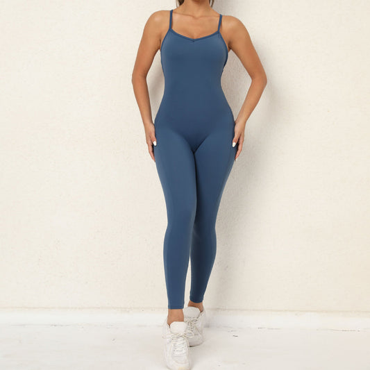 V neck No Embarrassment Line Yoga Fitness Jumpsuit Backless Hip Sports Jumpsuit Dance Pants Women