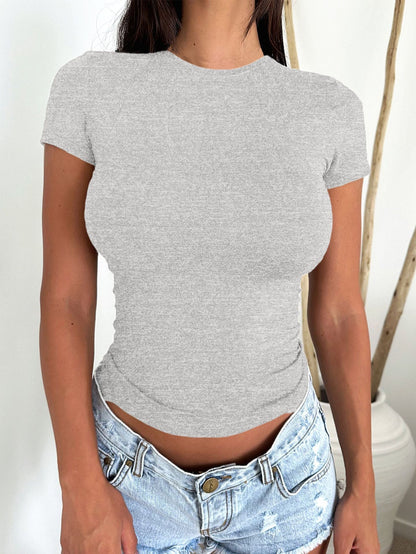 Summer Sexy Girls Slim Slimming Solid Color Short Sleeve T shirt Top