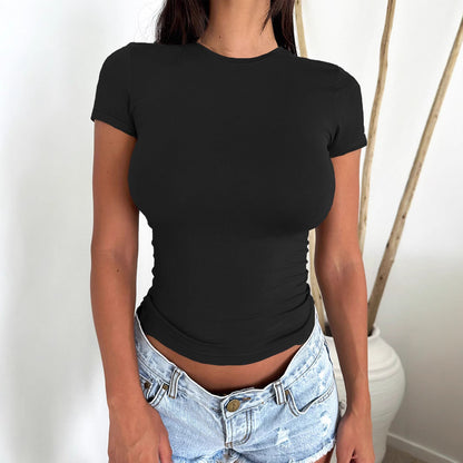 Summer Sexy Girls Slim Slimming Solid Color Short Sleeve T shirt Top