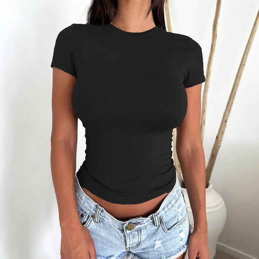 Summer Sexy Girls Slim Slimming Solid Color Short Sleeve T shirt Top