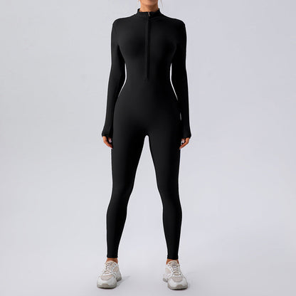 Zipper Nude Feel Long Sleeve Yoga Jumpsuit Women Sports Fitness Training Dance One Piece Bodysuit