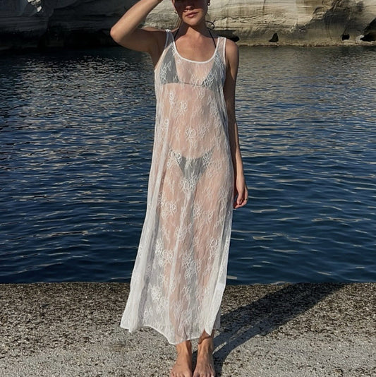 Spring Summer Women Clothing Sexy See through Hollow Out Cutout Lace Blouse Dress