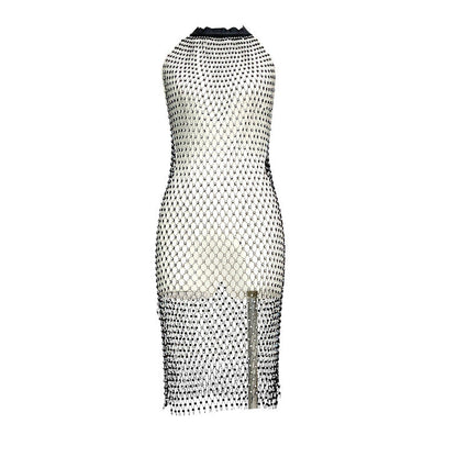 ¡¾MOQ-5 packs¡¿ Net Red Fish Grid Sparkling Rhinestone Halter Backless Dress Beach Cover Up