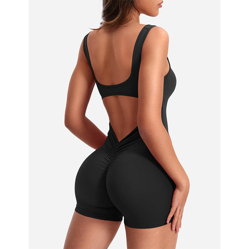Spring Summer Women Clothing Shoulder Strap Backless Slim Fit Hip Lifting Yoga Jumpsuit