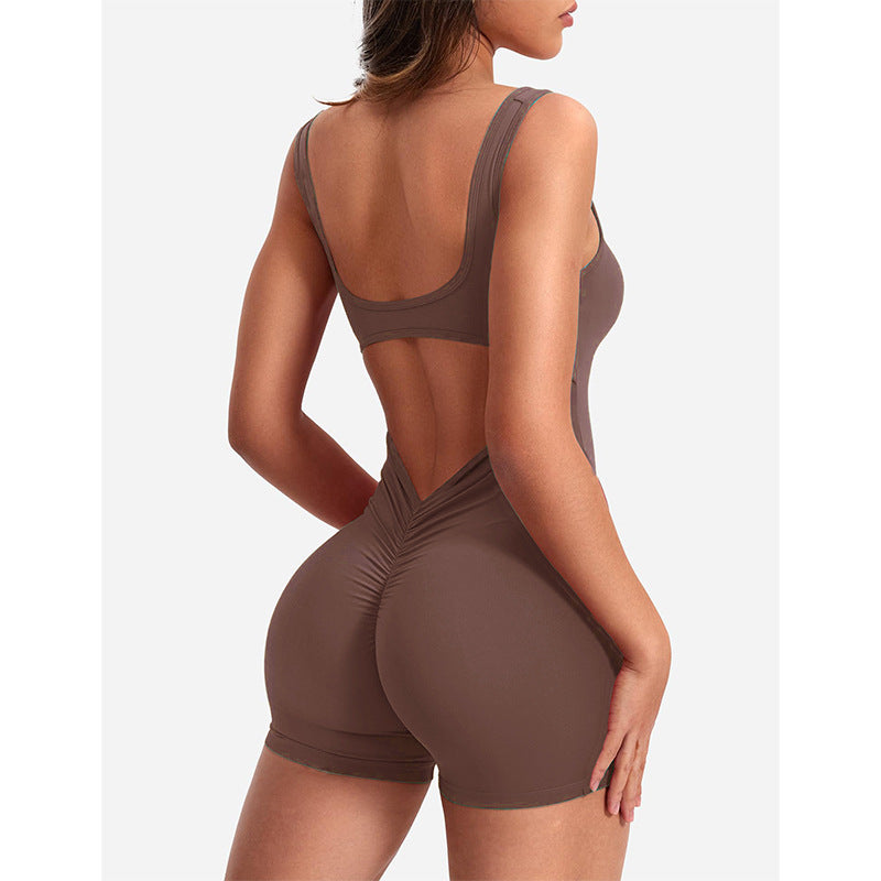 Spring Summer Women Clothing Shoulder Strap Backless Slim Fit Hip Lifting Yoga Jumpsuit
