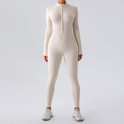 Zipper Nude Feel Long Sleeve Yoga Jumpsuit Women Sports Fitness Training Dance One Piece Bodysuit