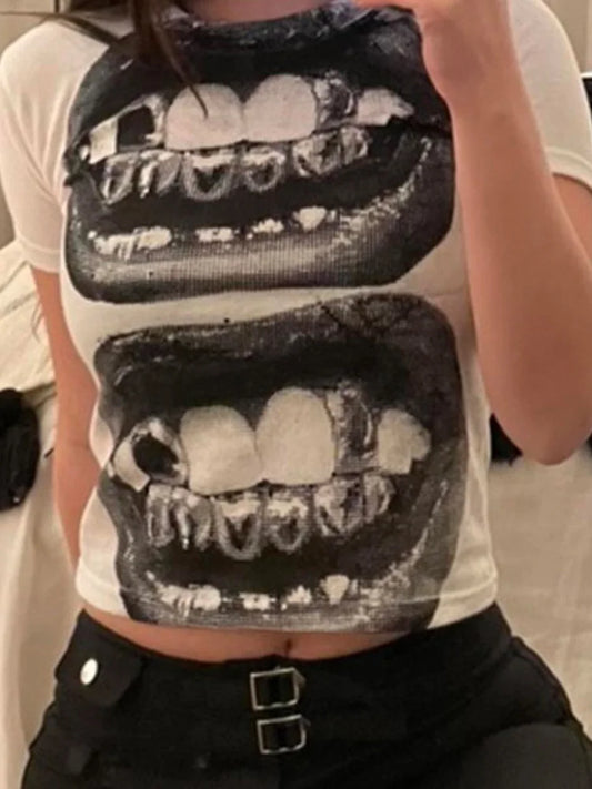 Punk Y2K Baby Short Sleeve Top Gothic Street T-shirt Women&#8217;s Leisure Basic T-shirt Women&#8217;s 2025 Summer Top E Girls&#8217; Gothic EMO