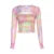 Shrug Top with Cami y2k Clothes Women Tie Dye Print Ruffle Long Sleeve Cover Up and Sleeveless Vest 2000s Clothing