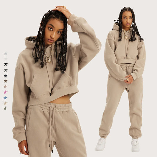 Autumn/Winter American retro hooded hoodie women plus fleece thickened Spice girls short women&#8217;s hoodie