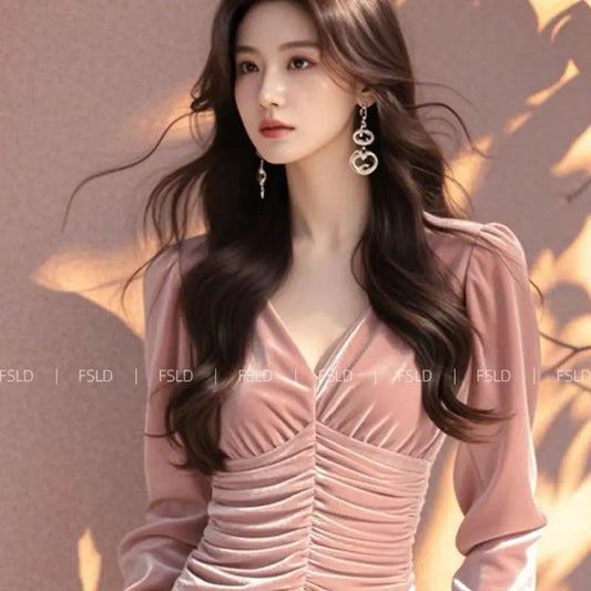 Velvet Long Sleeve T Shirt Women V Neck Casual Lady Tee Youth Elegant Luxury Top Basic Blouse  Fashion New